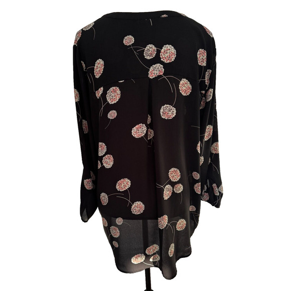 DANIEL RAINN Koda Blouse Size XXL Split Neck Black Floral 3/4 Sleeve Stichfix - Picture 2 of 10